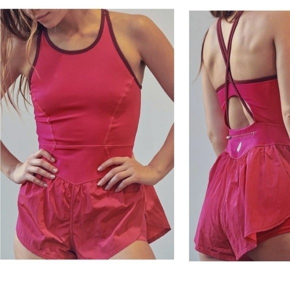 Free People Pants - Free People Movement Last Mile Wave Rider Runsie Romper Magenta Pink Small